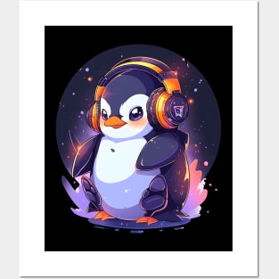 Cool Penguin With Headphones Posters and Art